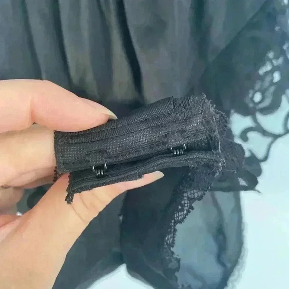 Vintage 70s 80s Lingerie Satin Sexy High Leg With Lace Black Size Medium M - Picture 6 of 11